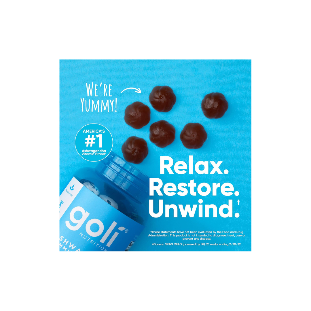 Goli® Ashwagandha y Vitamina D | Relájate. Restaura. Descansa. | 60 Unidades