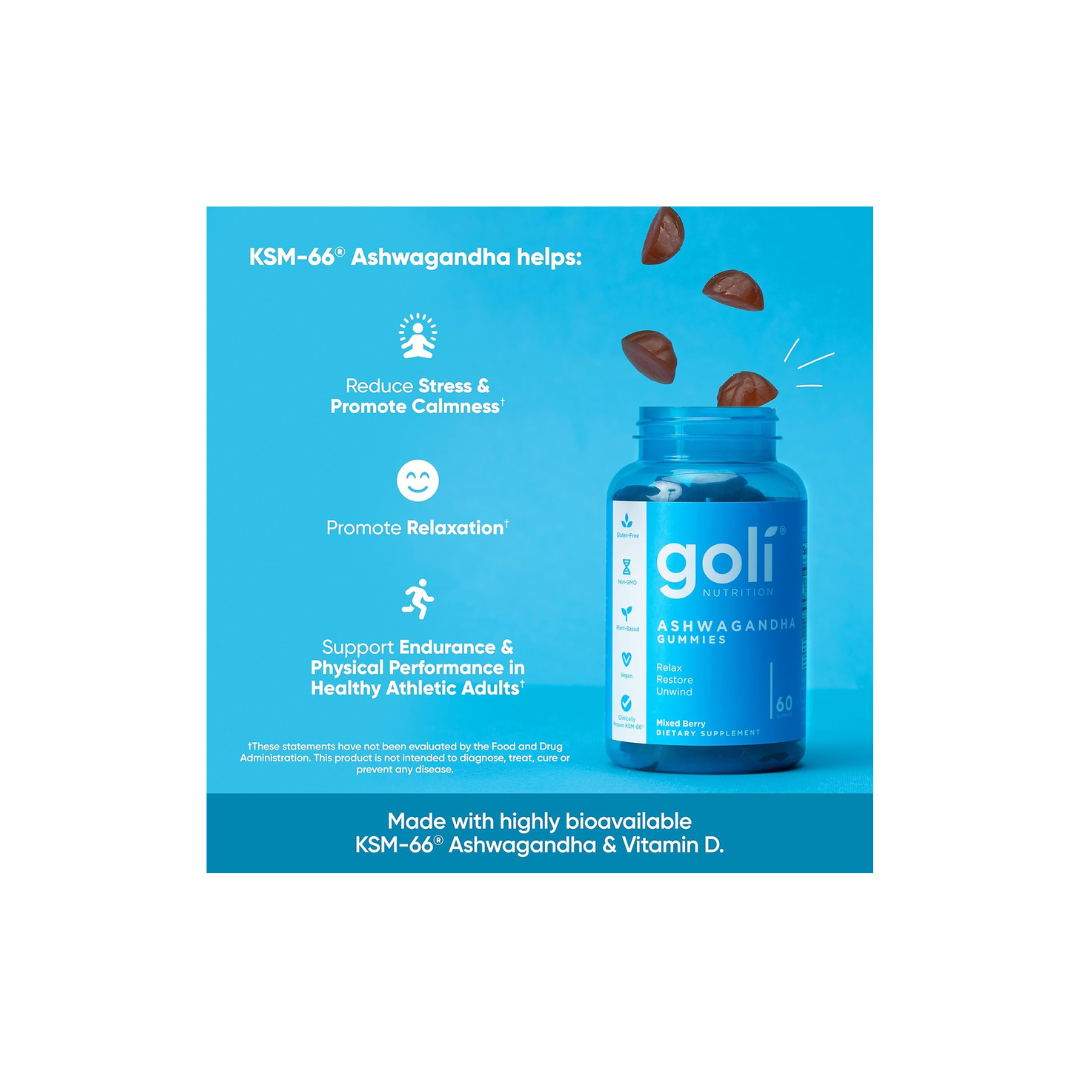 Goli® Ashwagandha y Vitamina D | Relájate. Restaura. Descansa. | 60 Unidades