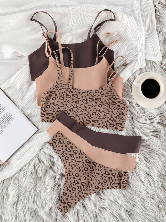 Conjunto de Lencería de Sujetador y Braga de Leopardo de 3 Piezas de SHEIN