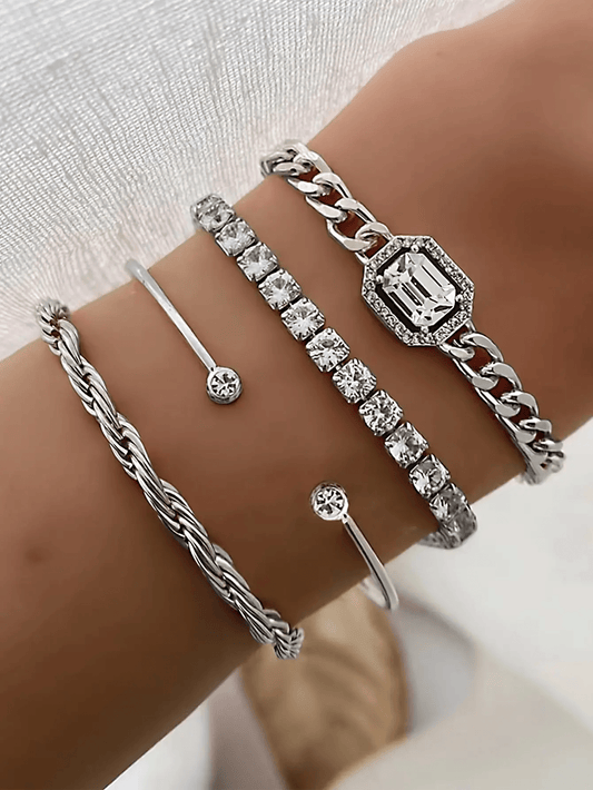 Juego de Pulseras Tipo Bangle con Diseño Trenzado y Rhinestones, Ideal para un Look Punk Chic