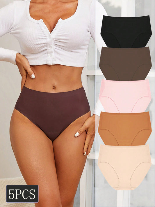 Paquete de 5 Bragas Sin Costuras y de Color Sólido para Mujer de FINETOO