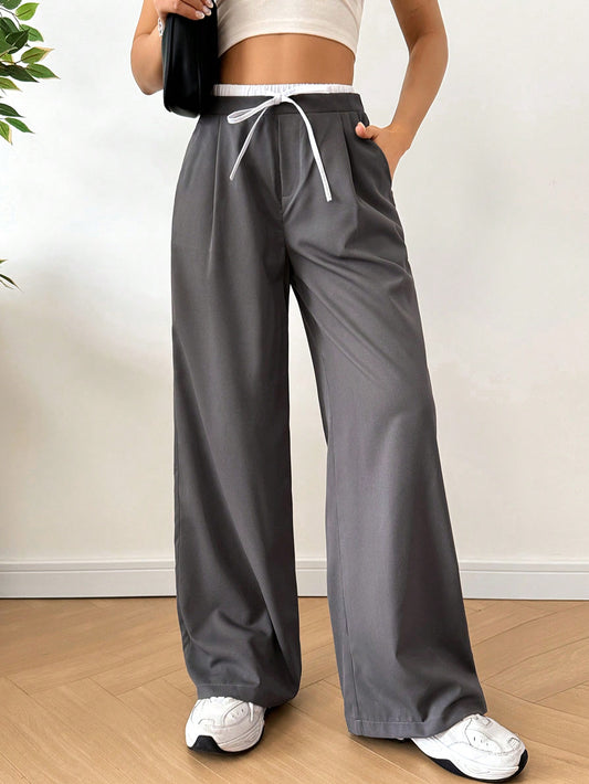 Pantalones de Pierna Ancha y Diseño con Lazo en la Cintura de SHEIN Ezwear
