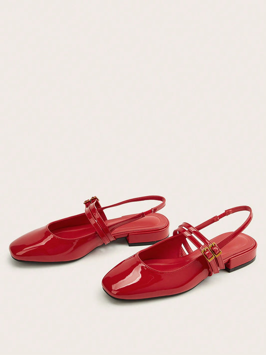 Zapatos Planos Rojos con Hebilla para Mujer Estilo Casual de Vacaciones