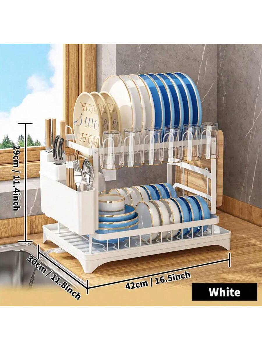 2-Tier Dish Drying Rack with Multifunctional Storage