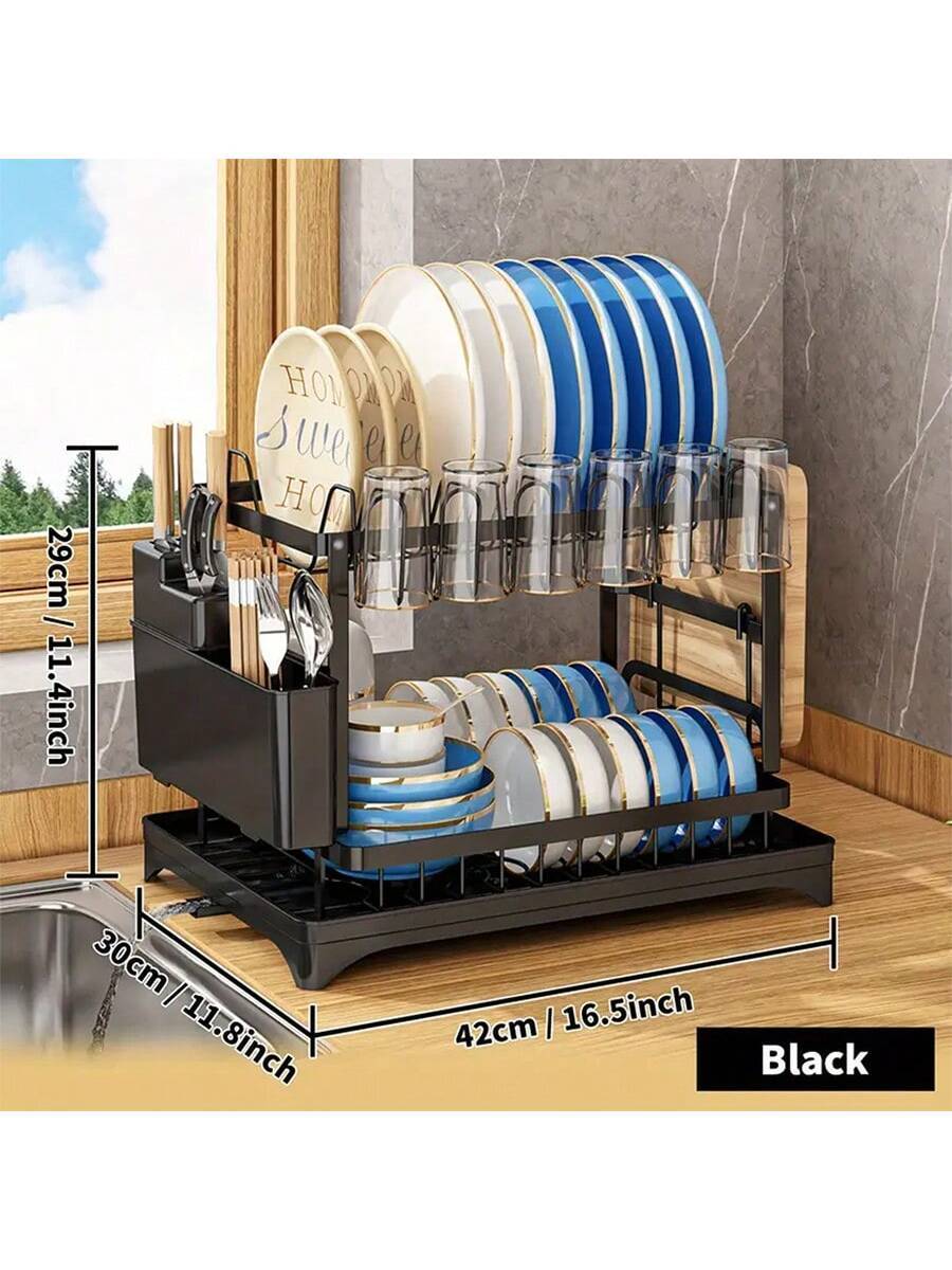 2-Tier Dish Drying Rack with Multifunctional Storage