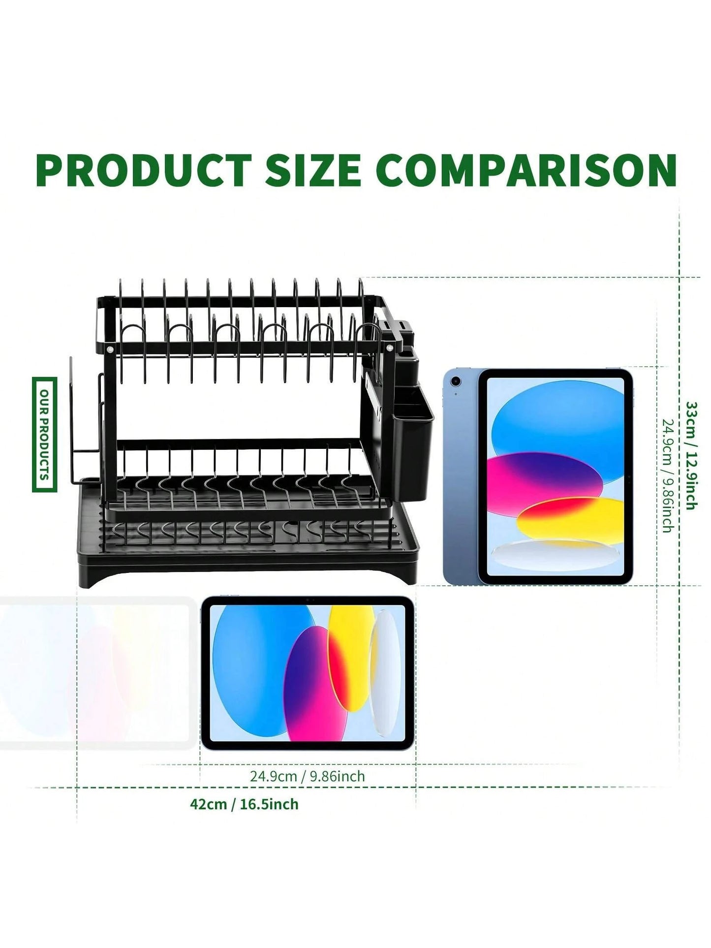 2-Tier Dish Drying Rack with Multifunctional Storage