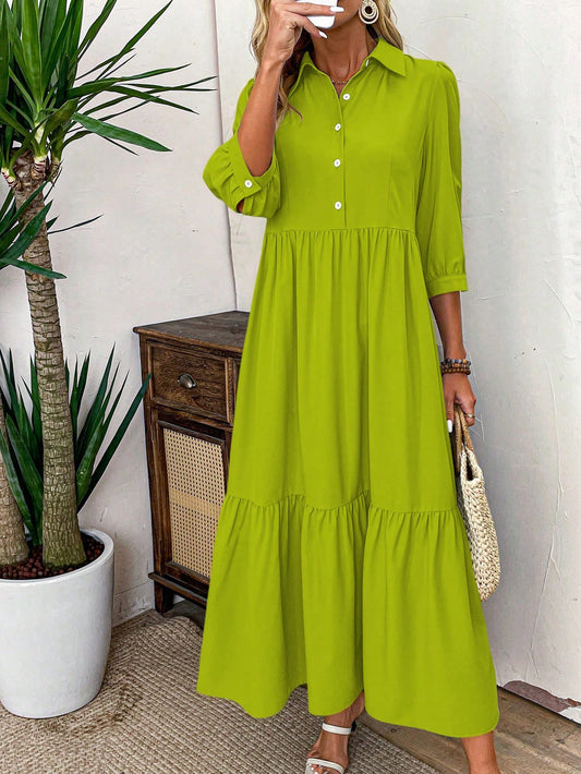 Vestido Smock con Dobladillo Rizado Sólido de SHEIN Lune