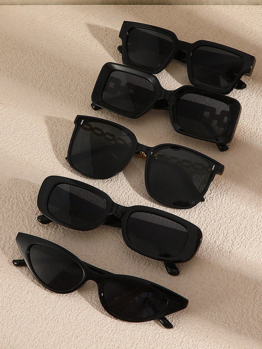 Set de 5 Gafas Cat Eye Clásicas con Diseño Cuadrado, Perfectas para Vacaciones y Fiestas