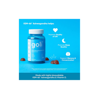 Goli® Ashwagandha y Vitamina D | Relájate. Restaura. Descansa. | 60 Unidades