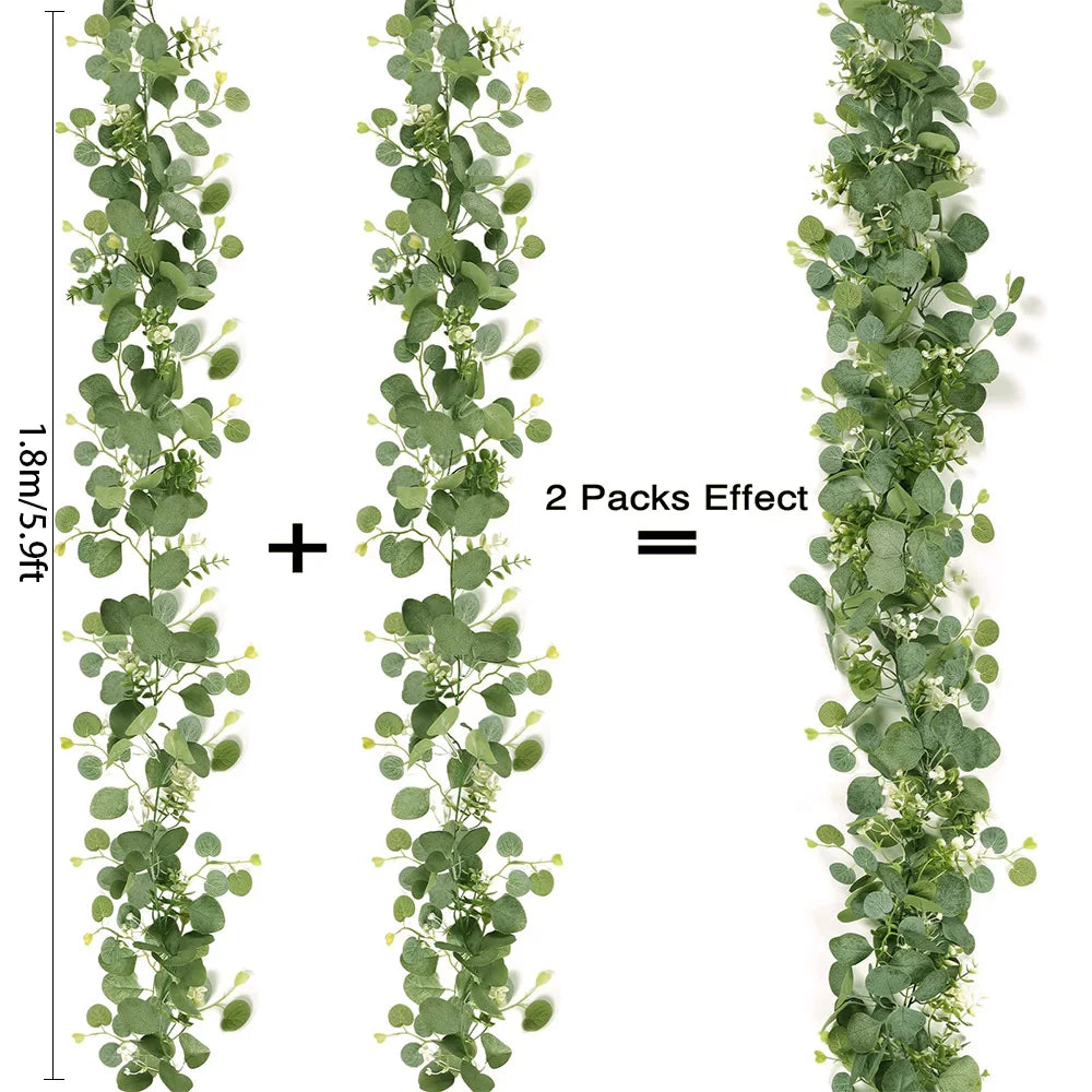 Guirnalda Eucalipto Artificial 180cm - Decoración Verde para Bodas y Hogar