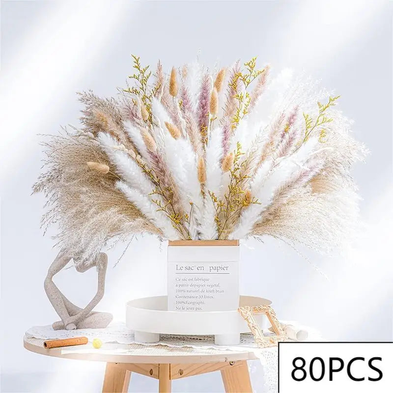 Ramillete de 120 Flores Secas Pampas y Cola de Conejo para Decoración y Bodas